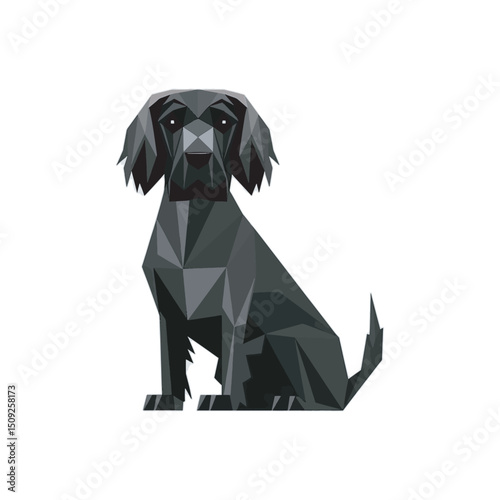Low Poly Geometric Dog Icon Silhouette in Vector black and grey