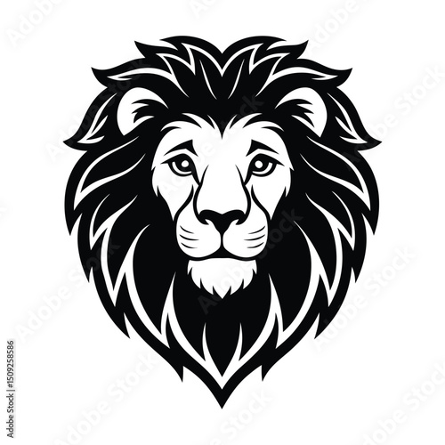 Majestic Lion Head Vector Illustration in Black and White Style
