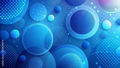 Various sized blue orbs create a modern abstract pattern with dotted and lined textures