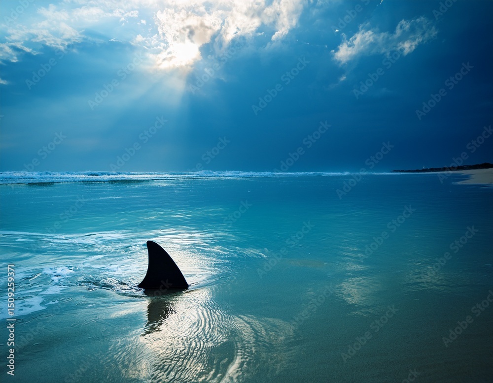 Fototapeta premium shark fin in the sea near beach