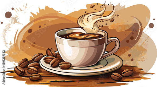 Coffee Cup with Swirl – Artistic Brown Coffee Illustration