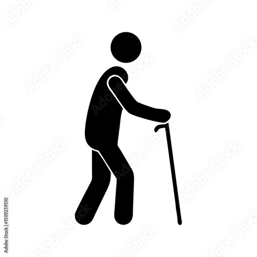 Elderly man walking with cane silhouette for mobility assistance and senior health care services design 100 on transparent background