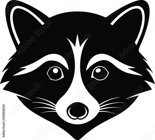 silhouette raccoon head on the white background