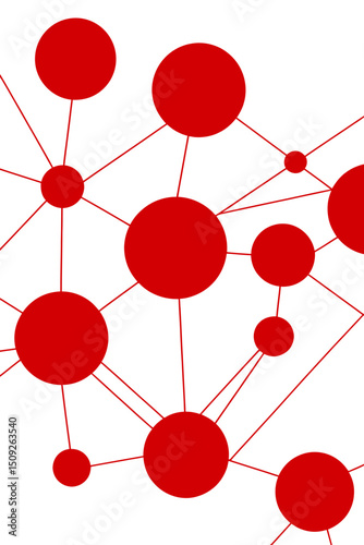 Abstract Red Network Illustration-Modern Design with Connected Circles and Lines-Technology and Science Concept Visual-Striking Red and White Graphic Design Element