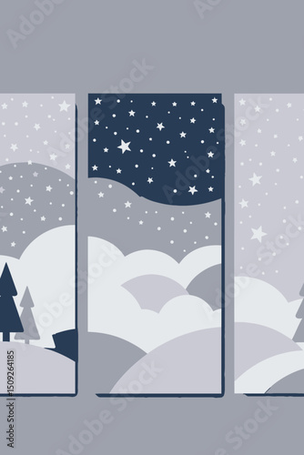 Magical Winter Nights-Set of three wintery sky art-Dreamy pastel colors with starry night scenes-perfect for your home decor or a whimsical kids room-Art Prints