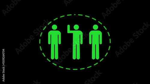 Three man icon animation sign with 4k video on black background.