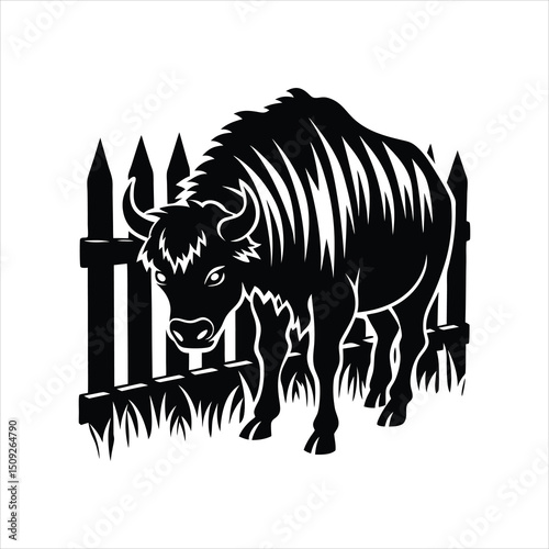 Buffalo Breaking Fence Animal Silhouette Vector