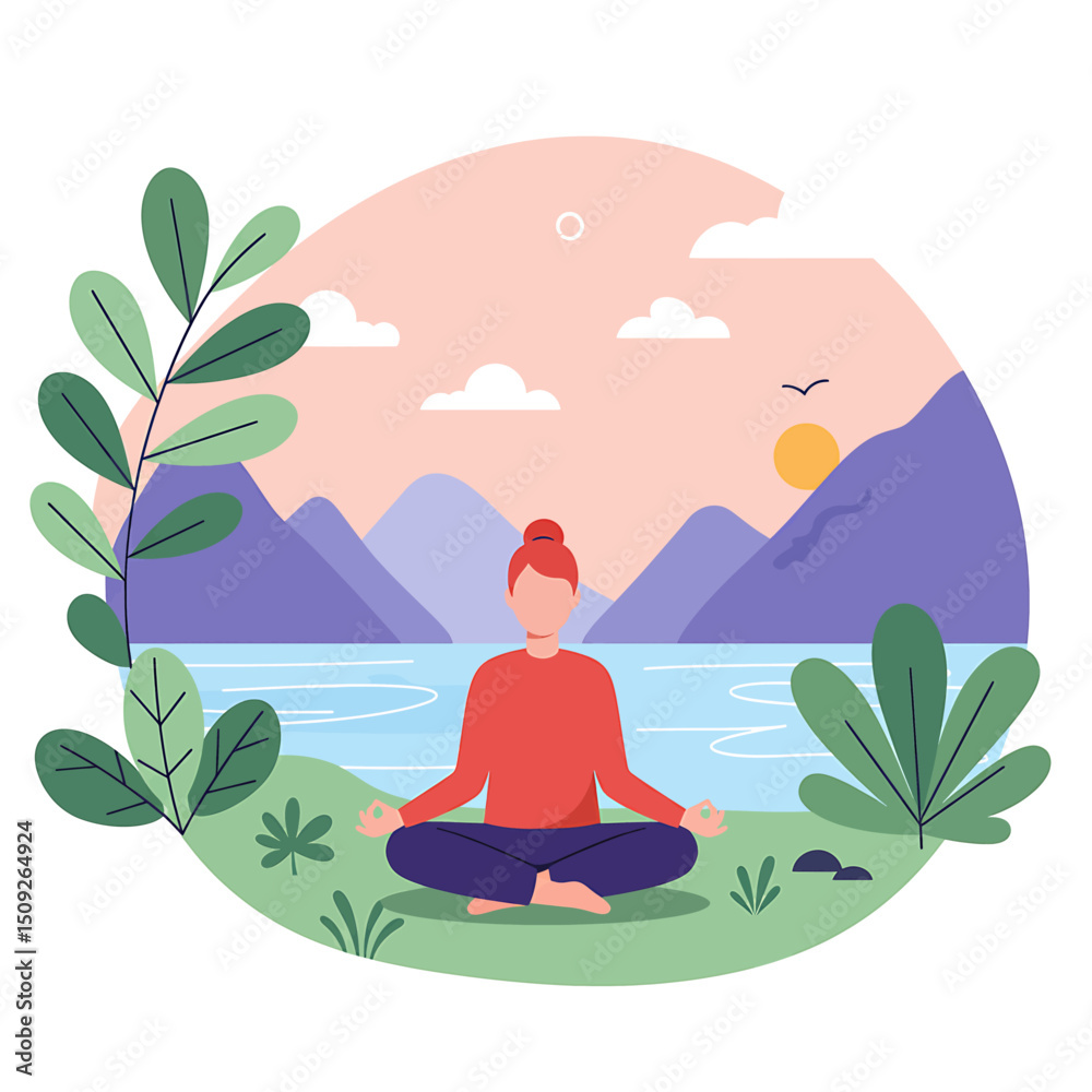 custom made wallpaper toronto digitalPerson meditating surrounded calming natural symbols mental health vector