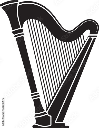 Harp Silhouette Black Vector | Musical Instrument Clipart in Solid Style