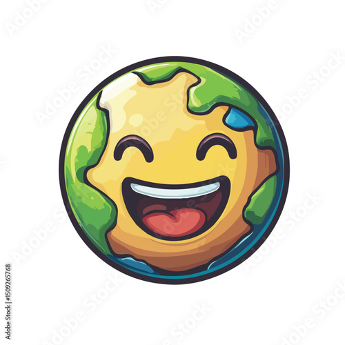 Detailed Vector Illustration of Planet Earth Emoji Character with Emotional Expression for Educational Purposes and Multimedia Applications