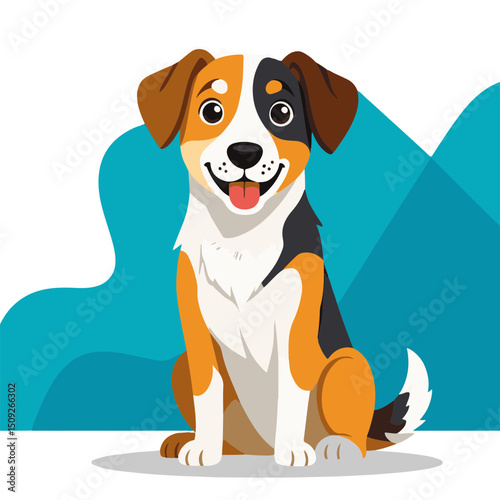 Cartoon Dog Sitting with Happy Expression on Colorful Background for Pet Blogs, Animal Education Websites, Greeting Cards, and Children's Illustrations