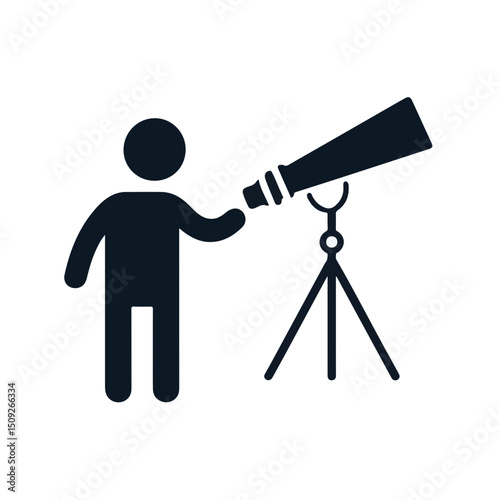 Astronomer Icon with Telescope on Plain Background for Education, Science Blogs, Astronomy Websites, and Educational Resources