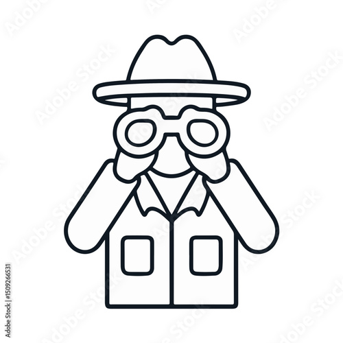 Forest Ranger Using Binoculars on White Background for Environmental Awareness, Conservation Education, Nature Blogs, and Wildlife Monitoring Content