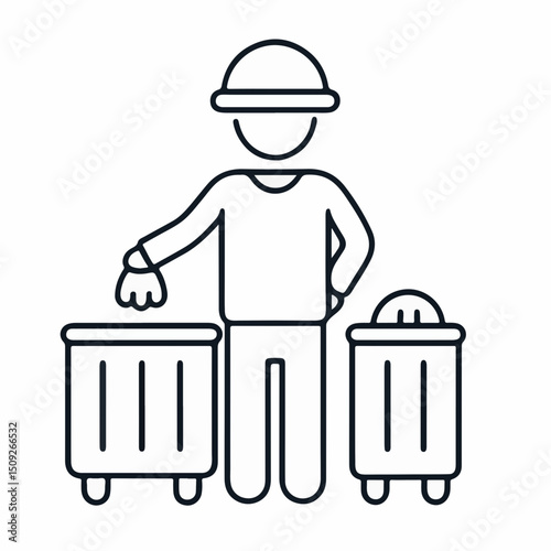 Garbage Collector Picking Up Trash Icon for Environmental Awareness, Waste Management, Recycling Initiatives, and Graphic Design Projects