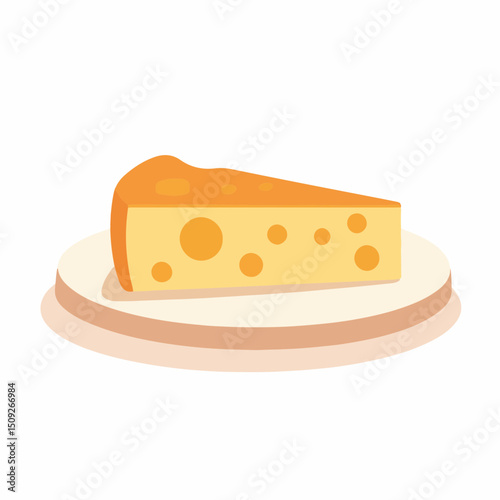 Cheese Slice Illustration on Round Plate for Culinary Blogs, Food Design, Nutrition Education, and Social Media Graphics