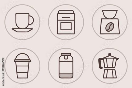 Minimalist coffee shop icons mug and coffee beans high quality vector design
