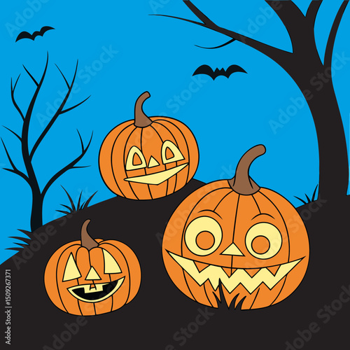carved pumpkins (jack-o-lanterns) by candlelight on halloween