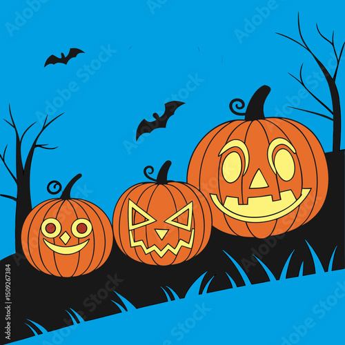 carved pumpkins (jack-o-lanterns) by candlelight on halloween