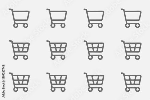 Twelve minimalist shopping cart and wishlist icons for e commerce mobile apps