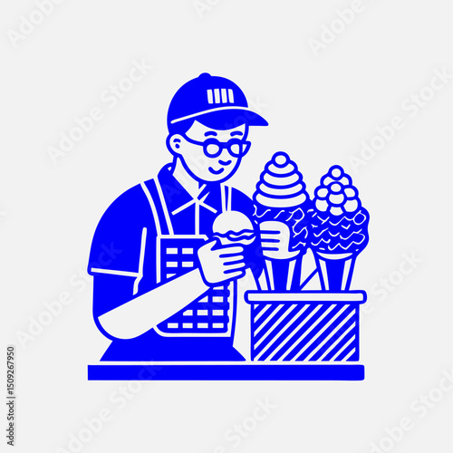 A flat-style vector illustration of a person making ice cream.