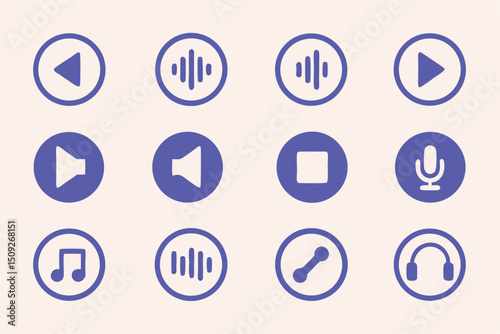 Professional sound and music app icons volume mute and speaker variations for diverse app interfaces