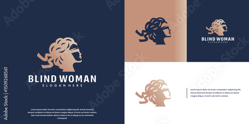 balance logo, honesty law, with blind goddess concept, silhouette style, vector graphic design.