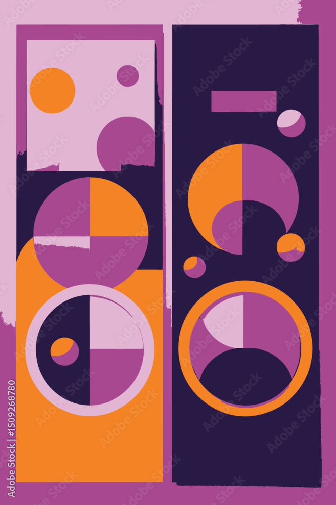 Obraz premium Abstract Geometric Art-Modern Graphic Design with Circles-Purple-Pink-Orange Color Palette-Contemporary Visuals for Creative Projects and Digital Art-Striking Composition