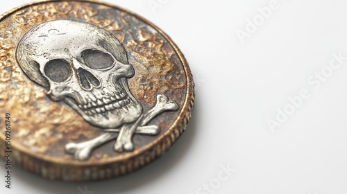 Vintage coin with skull and crossbones