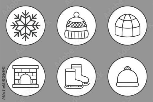 High resolution winter icon set snowflake snowman mitten and winter hat