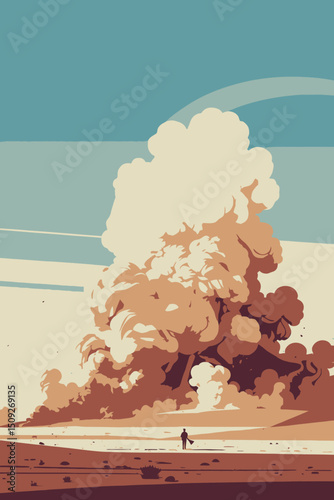 Desert Landscape with Massive Cloud Formation-Minimalist Art Depicting Solitude and Scale-Explore this Stunning Visual of Man vs Nature in the Arid Plains