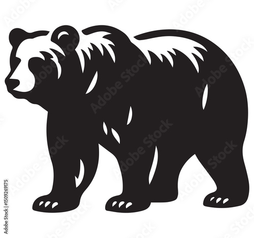 Majestic Black Bear Silhouette Graphic Illustration - Simple Bold Animal Icon - Wildlife Design Element Vector Art and Style