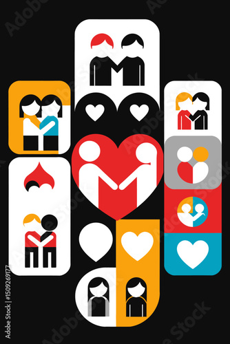 Diverse Relationships Graphic - Colorful Abstract Illustration of Couples and Hearts - Celebrating Love in All Forms - Inclusive Design
