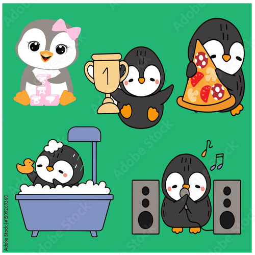 Penguin colour vector set 14