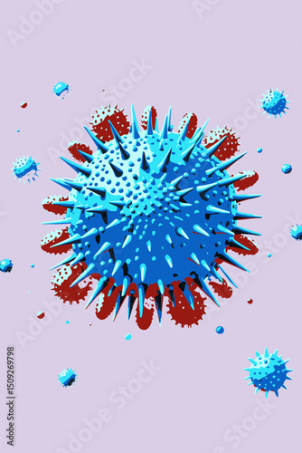 Virus Cell Illustration - Detailed Microscopic View of Viral Structure - Medical Science Visualization of Pathogens and Disease Spread - Coronavirus Art
