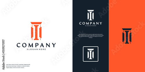 abstract logo pillar of law, symbol of power, science of education, timeless, graphic vector illustration.