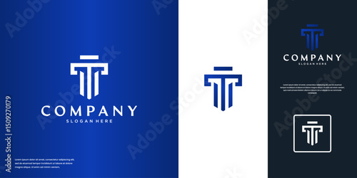 minimalist pillar logo with legal concept, lawyer, judgment, design template illustration.