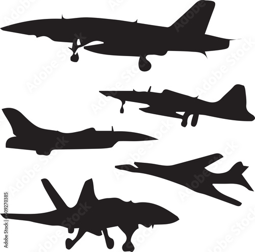 Fighter Plane Silhouettes Vector Set