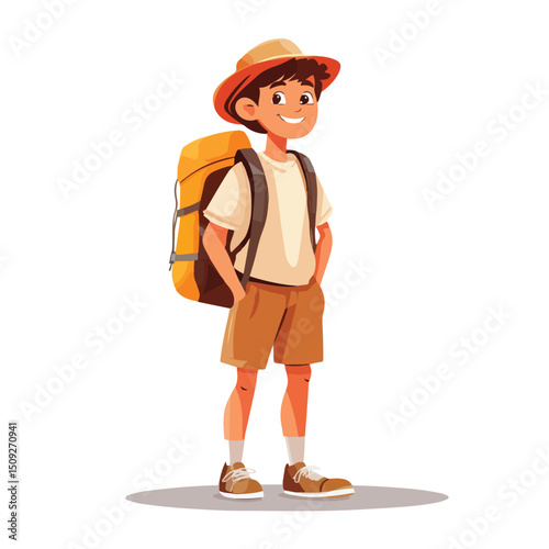 Professional Young Cartoon Male Traveler Posing Casual Vacation Vector Illustration