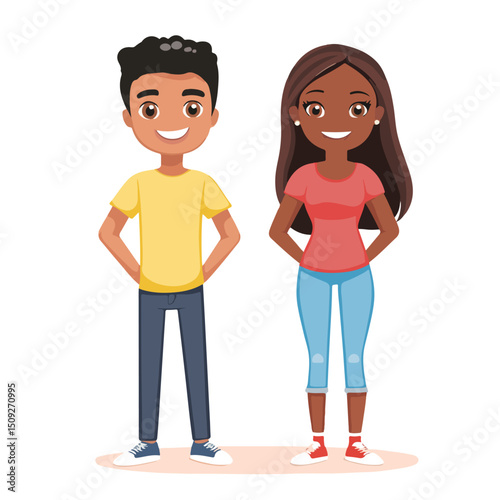 Diverse Group of Teenagers, Young Boy and Afro-American Girl Smiling Happily Together Outdoors