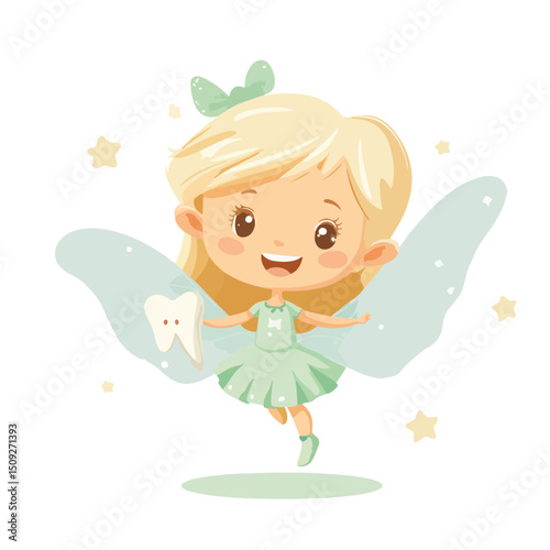 Professional Tooth Fairy Cartoon Vector Illustration for Educational Materials and Children's Books