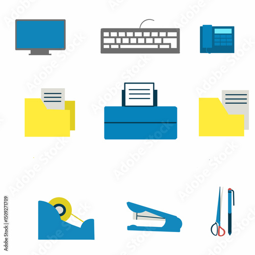 Modern minimalist simple office inventory equipment set icon for business
