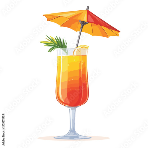 Colorful Tropical Cocktail Cup with Umbrella Vector Illustration for Creative Designs