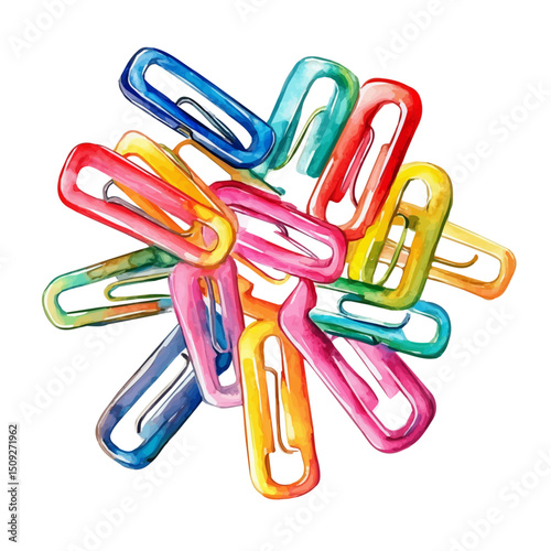 Paper Clips, watercolor illustration vector, high quality, isolated on a white background.
