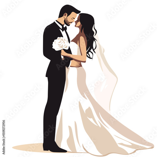 Elegant Wedding and Marriage Couple Design Vector Illustration for Invitations and Cards
