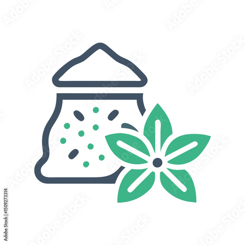 Packet of garam masala spices with decorative coriander leaf  