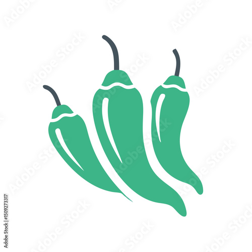 Group of three green chili peppers illustrated in flat design  