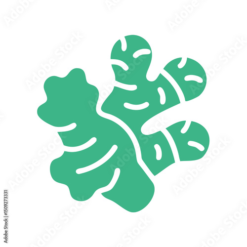 Ginger root illustrated in vibrant green flat design style  
