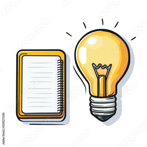 Professional Vector Illustration of Wired Notebook and Lightbulb Icon for Creativity and Innovation Concepts