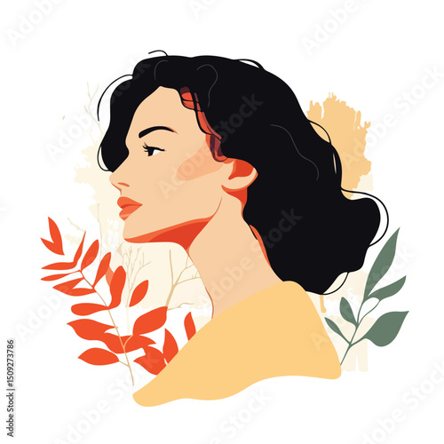 Elegant Woman's Face in a Lush Park Landscape Vector Illustration Isolated on White Background