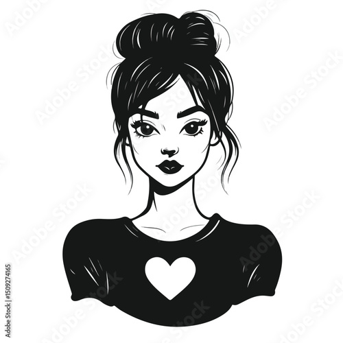 Professional cartoon character avatar design of a black woman with hearts for diverse profiles